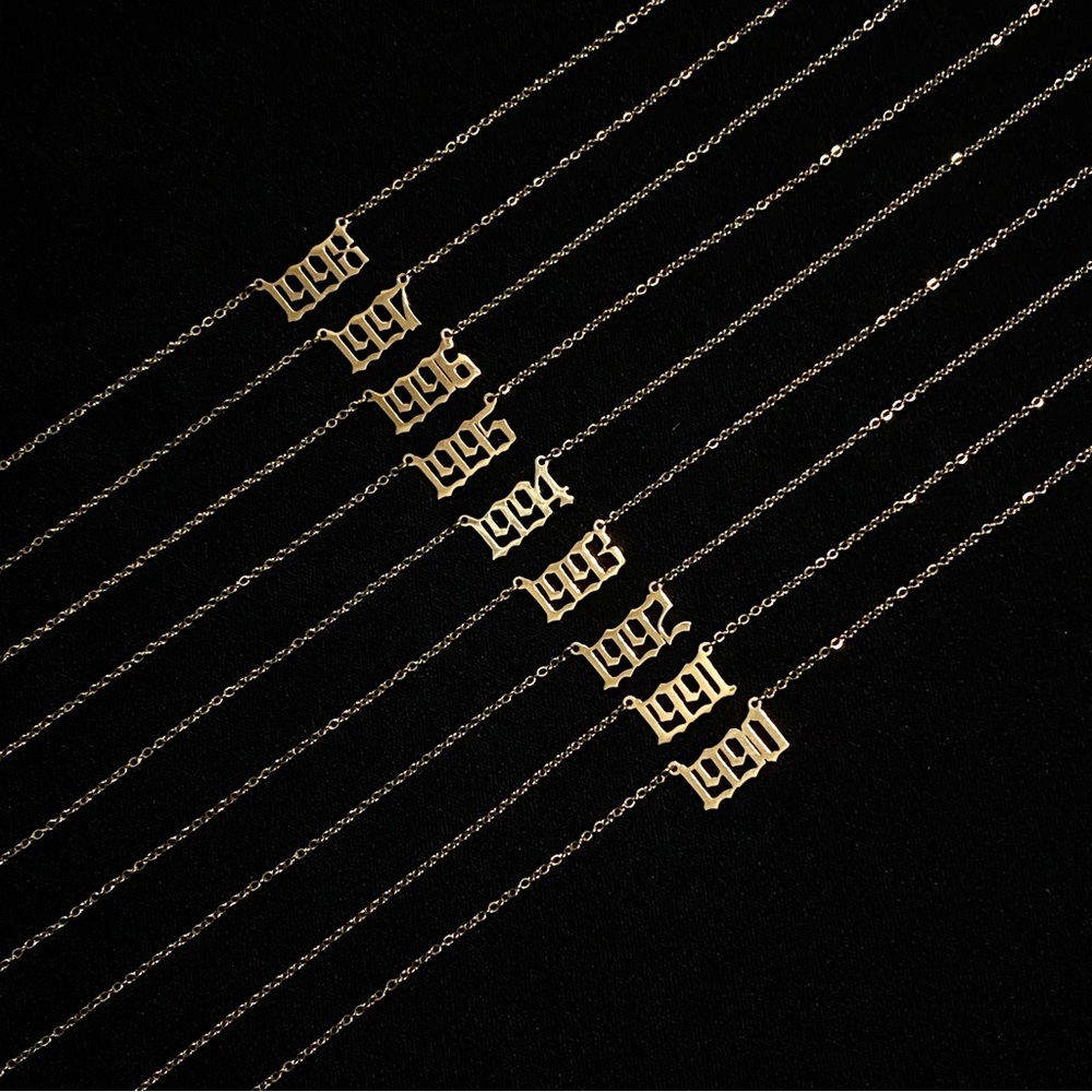 18K gold sterling silver year necklace 1990